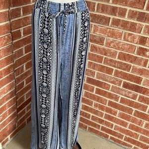 Mlle Gabrielle Blue Tapestry Print Wide Leg Relaxed Pants